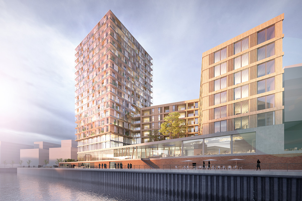 Baubeginn: Mit 65m Höhe entsteht in der Hamburger HafenCity Deutschlands höchstes Hochhaus aus Holz